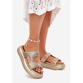 Inna Decorated women's flip flops on the gold platform golden 1 Inna Decorated women's flip flops on the gold platform golden 1