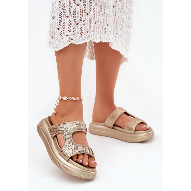 Inna Decorated women's flip flops on the gold platform golden 2 Inna Decorated women's flip flops on the gold platform golden 2