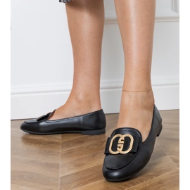 Black women's loafers with a golden decoration 2 Black women's loafers with a golden decoration 2