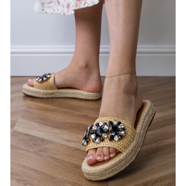 Beige espadrilles with black crystals 2