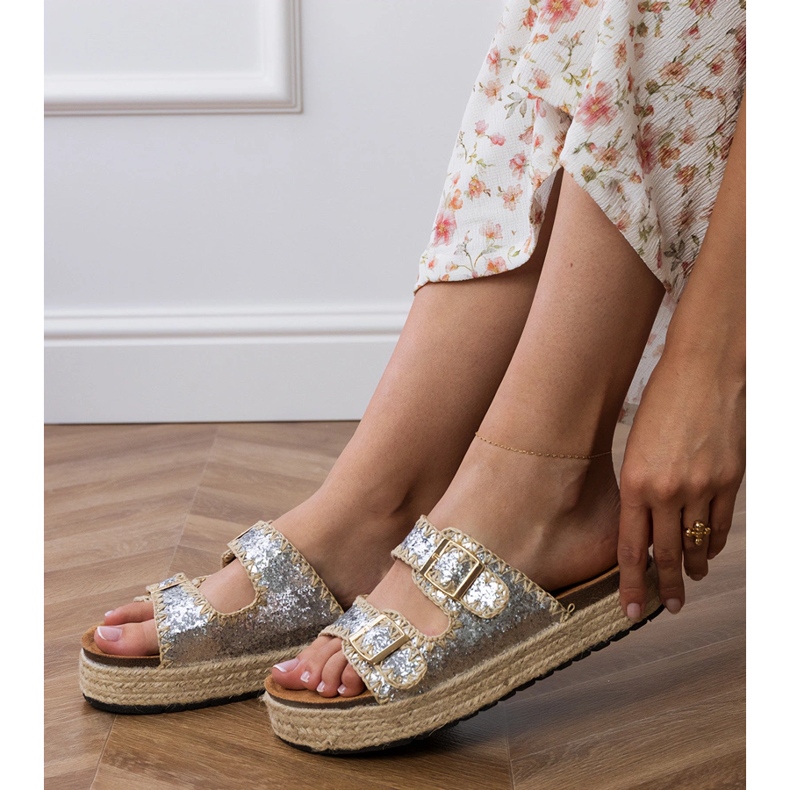 Silver glitter espadrilles with buckles 2