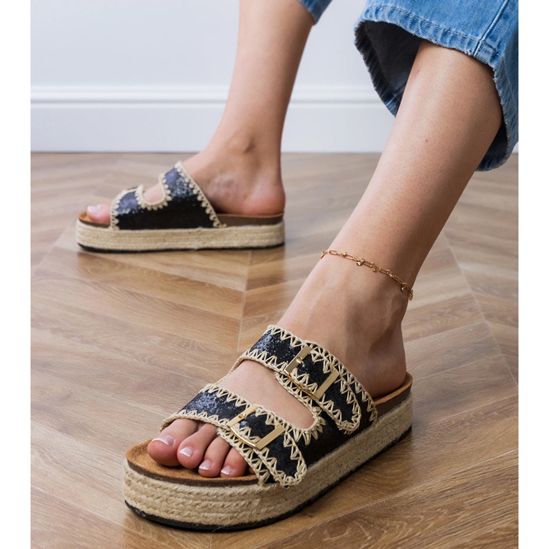 Black espadrilles glitter with buckles 2