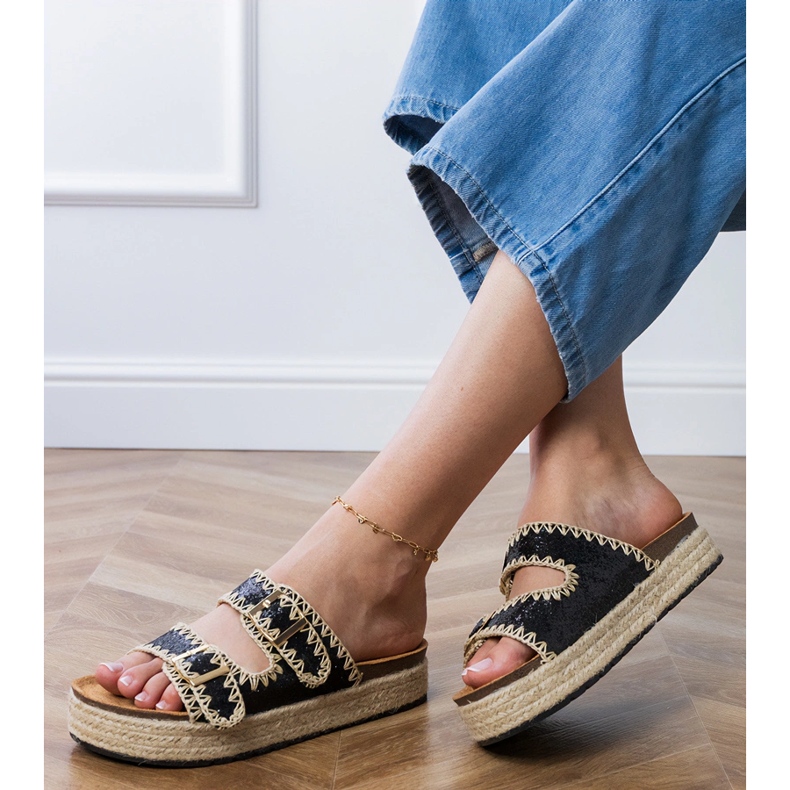 Black espadrilles glitter with buckles 1