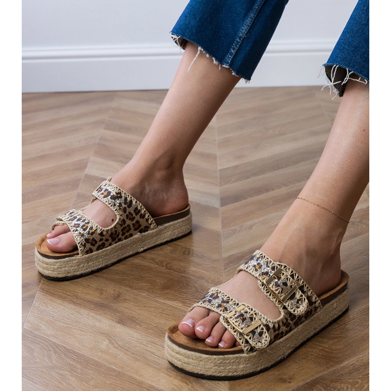 Leopard slippers espadrilles with buckles brown 1 Leopard slippers espadrilles with buckles brown 1
