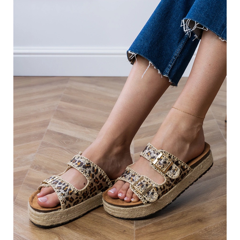 Leopard slippers espadrilles with buckles brown 2 Leopard slippers espadrilles with buckles brown 2