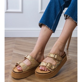 Golden flip flops with clamps on stripes 2