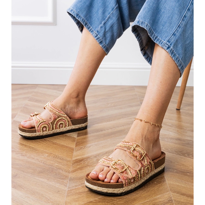 Pink ethnic flip flops with clamps on stripes 1 Pink ethnic flip flops with clamps on stripes 1