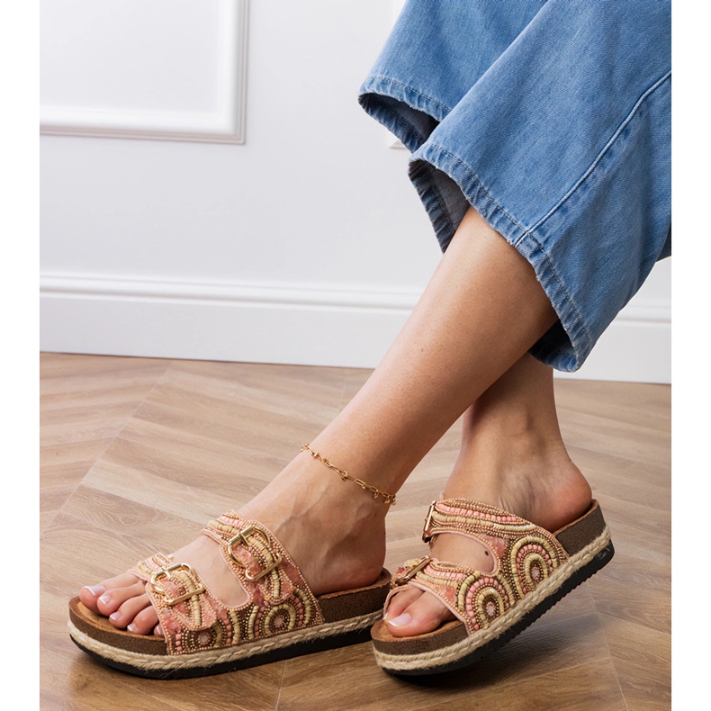 Pink ethnic flip flops with clamps on stripes 2 Pink ethnic flip flops with clamps on stripes 2