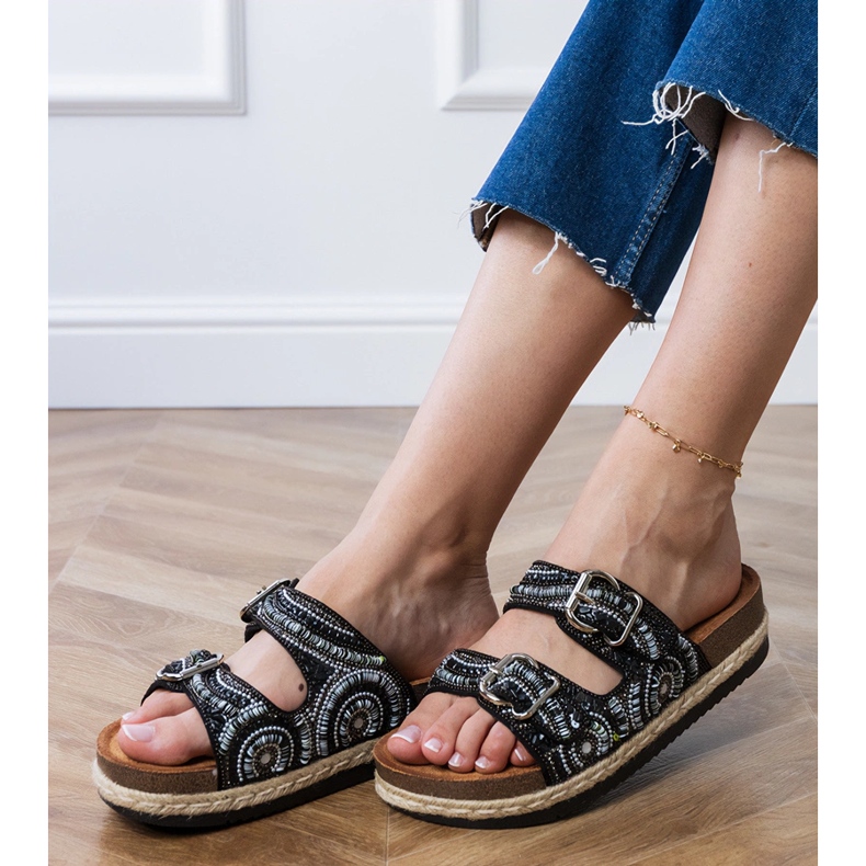 Black ethnic flip flops with clamps on stripes 2 Black ethnic flip flops with clamps on stripes 2