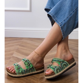 Green ethnic flip flops with clamps on stripes 2 Green ethnic flip flops with clamps on stripes 2