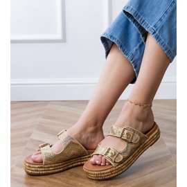 Golden flip flops with clamps on stripes 2