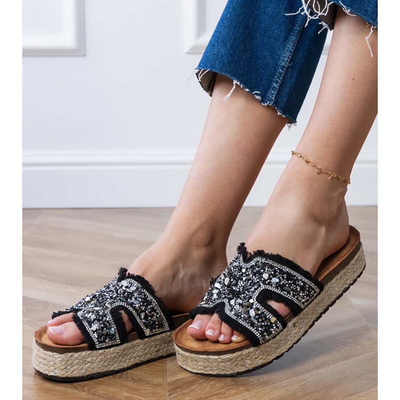 Black espadrilles with zircons and pebbles 2