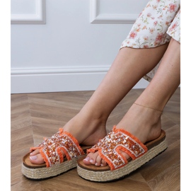 Orange espadrilles with zircons and pebbles 2