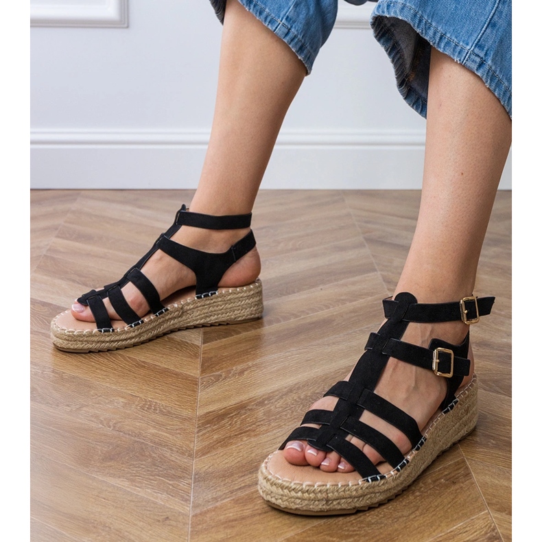 Black espadrilles sandals on a low platform 1