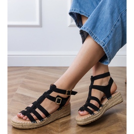 Black espadrilles sandals on a low platform 2
