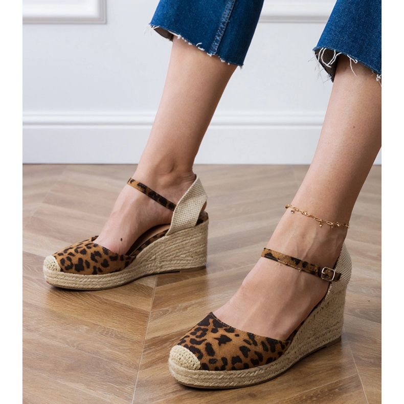 Panther sandals espadrilles on wedge brown 1