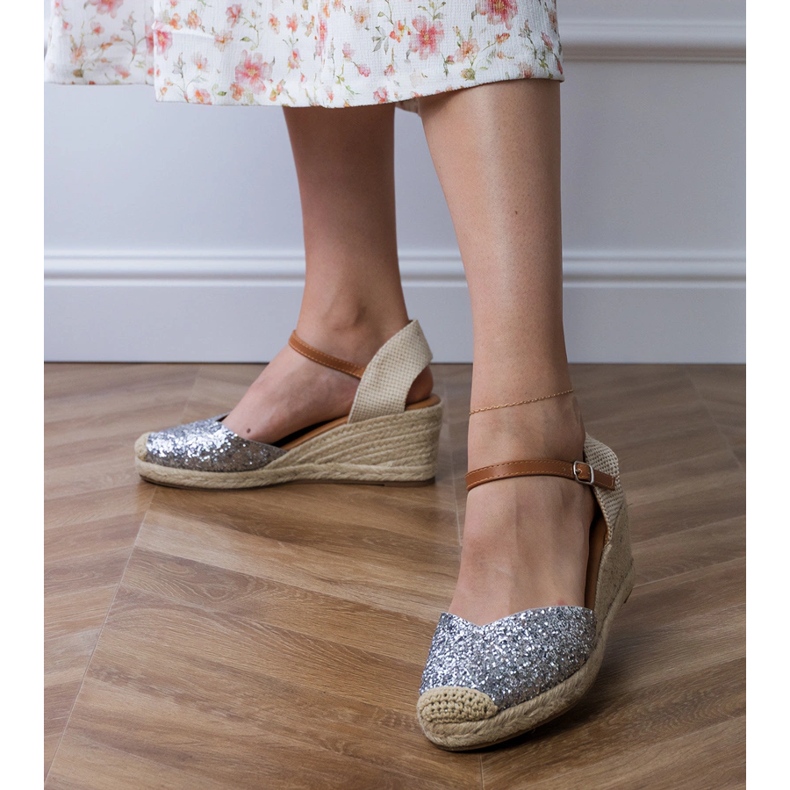 Silver brocade sandals on wedge 1 Silver brocade sandals on wedge 1