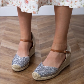 Silver brocade sandals on wedge 2 Silver brocade sandals on wedge 2