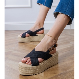 Black espadrilles sandals on the platform with stripes 2