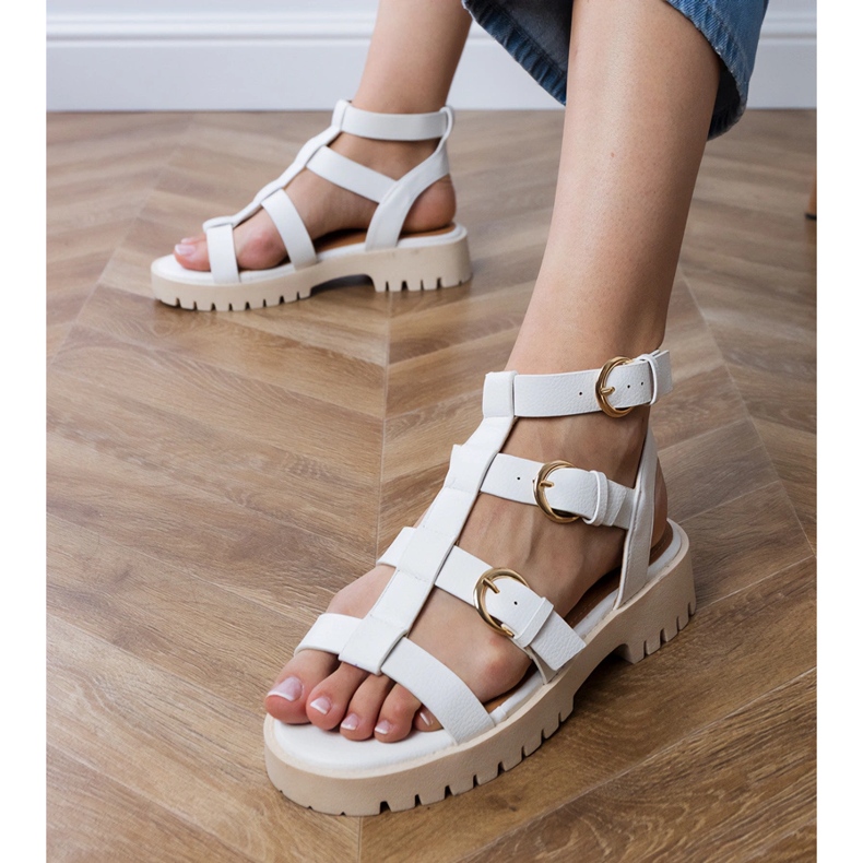 White gladiator sandals fastened with ankle 2
