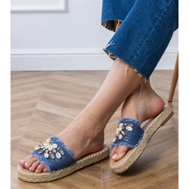 Blue Espadrille flip flops with shells 2