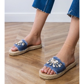Blue Espadrille flip flops with shells 1