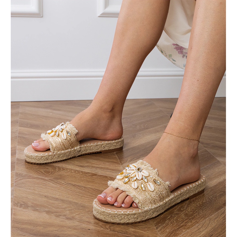 Espadrilles golden flip flops with shells 1