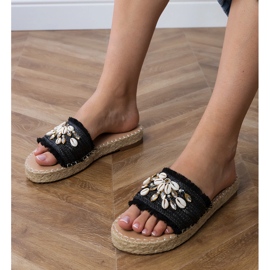 Black espadrille flip flops with shells 1