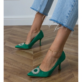 Green satin pumps with zircons 1