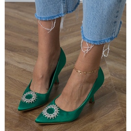 Green satin pumps with zircons 5