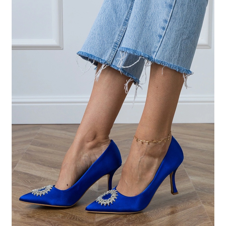 Blue satin pumps with zircons 2 Blue satin pumps with zircons 2