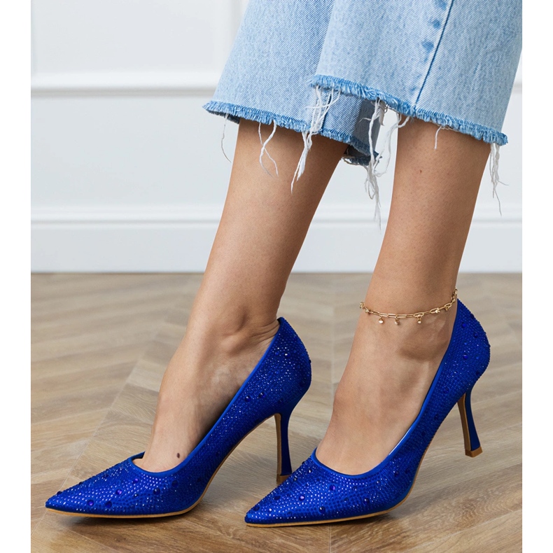Blue satin pumps with zircons 1