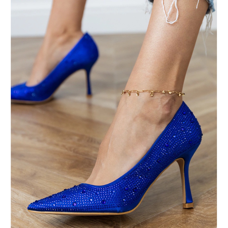 Blue satin pumps with zircons 2