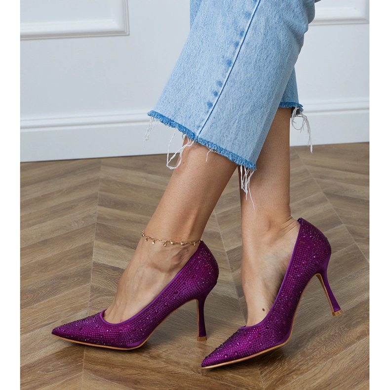 Violet satin pumps with zircons 2