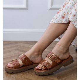 Brown flat flip flops with stripes clamps 2 Brown flat flip flops with stripes clamps 2