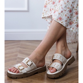 Beige flat flaps with clamps on stripes 2