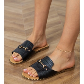 Black flat flip flops with a golden decoration 1 Black flat flip flops with a golden decoration 1