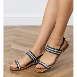 Black flat sandals with braid and zircons 2 Black flat sandals with braid and zircons 2