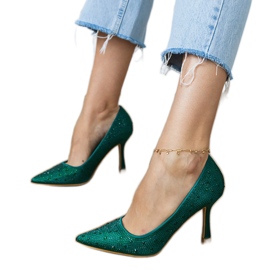 Green satin pumps with zircons 1 Green satin pumps with zircons 1