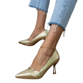 Classic women's gold pumps with zircons golden 1