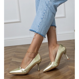 Classic women's gold pumps with zircons golden 2