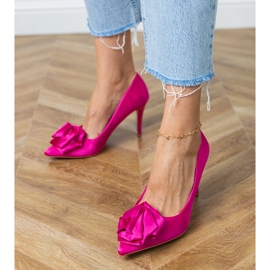 Pink satin pumps with a flower 1