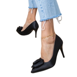 Black satin pumps with a flower 1 Black satin pumps with a flower 1
