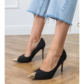 Black ecosam pumps with a metallic toe 1