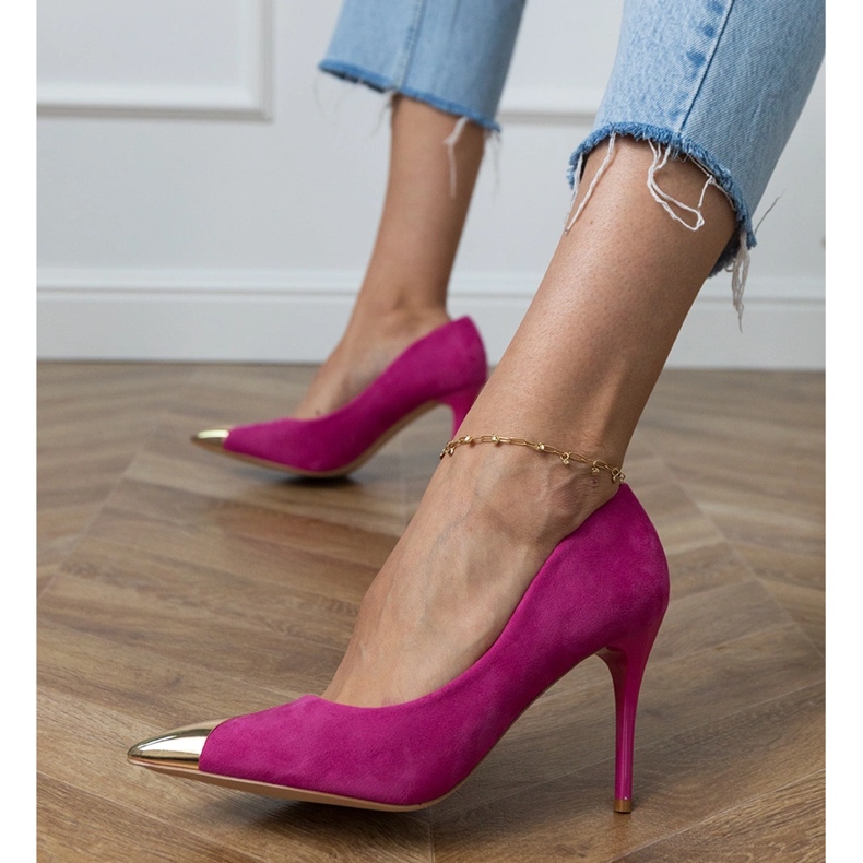 Pink ecosam pink pumps with a metallic toe 2
