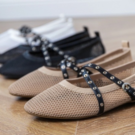 Brown mesh ballerinas with a decorative buckle 1