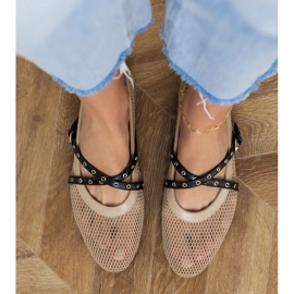 Brown mesh ballerinas with a decorative buckle 2