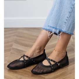 Black mesh ballerinas with a decorative buckle 2