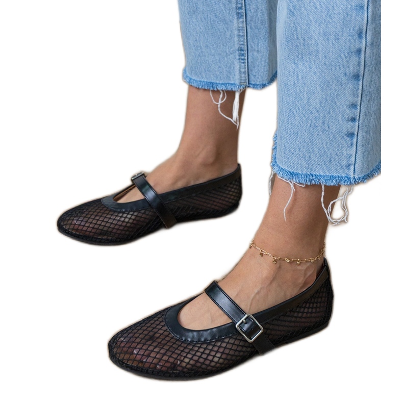 Black mesh ballerinas with a buckle 2