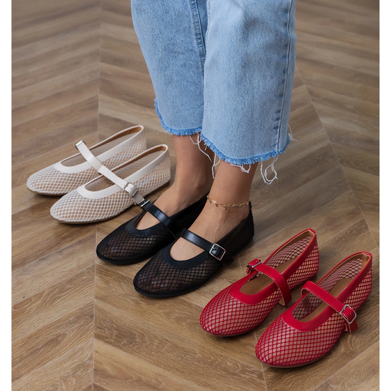 Red mesh ballerinas with a buckle 1
